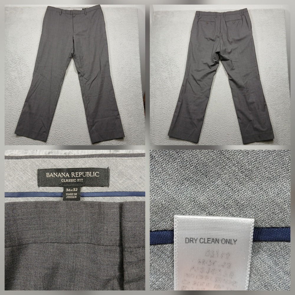 Banana Republic Dress Pants Mens 36x32 Gray Wool Classic‎ Fit Work
